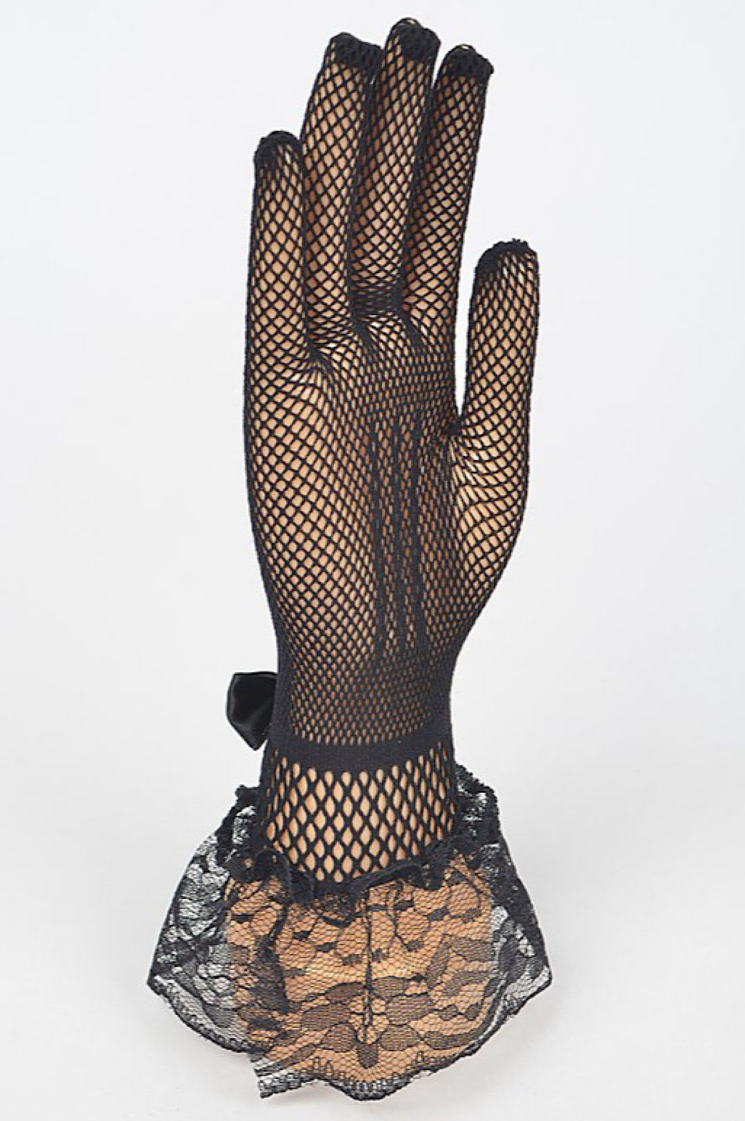 Result: Stylish Black Lace Gloves with Fishnet Pattern