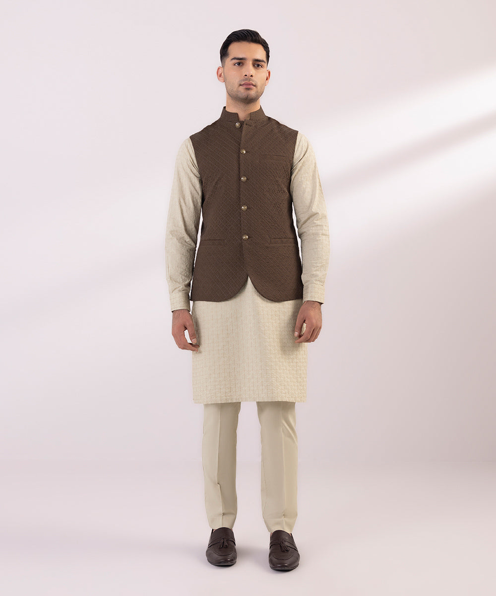 Schiffli Cotton Waistcoat with Embroidery - Buy Now.