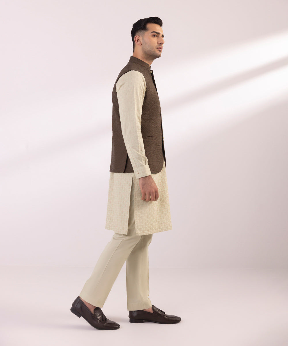 Schiffli Cotton Waistcoat with Embroidery - Buy Now.