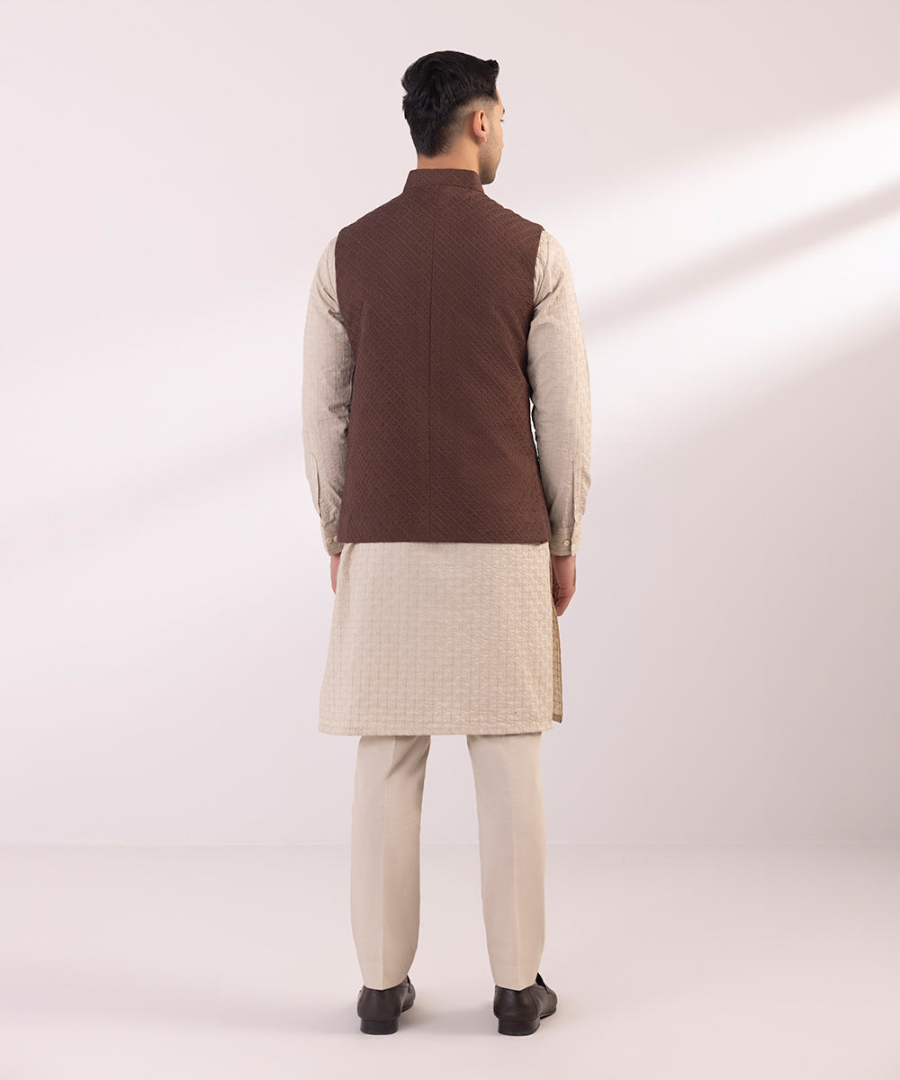 Schiffli Cotton Waistcoat with Embroidery - Buy Now.