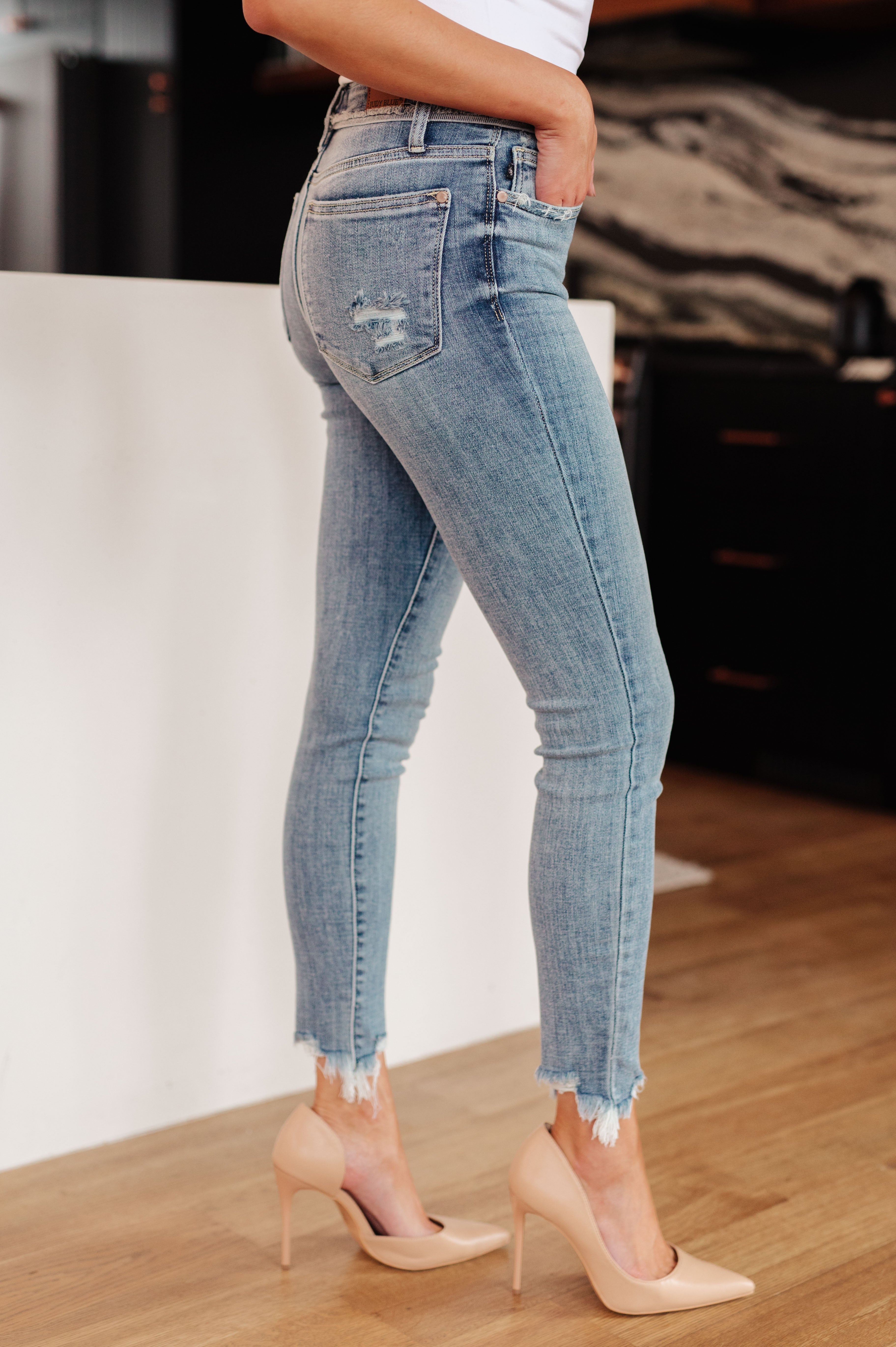 Sherry Mid Rise Skinny Jeans with Release Waistband Detail