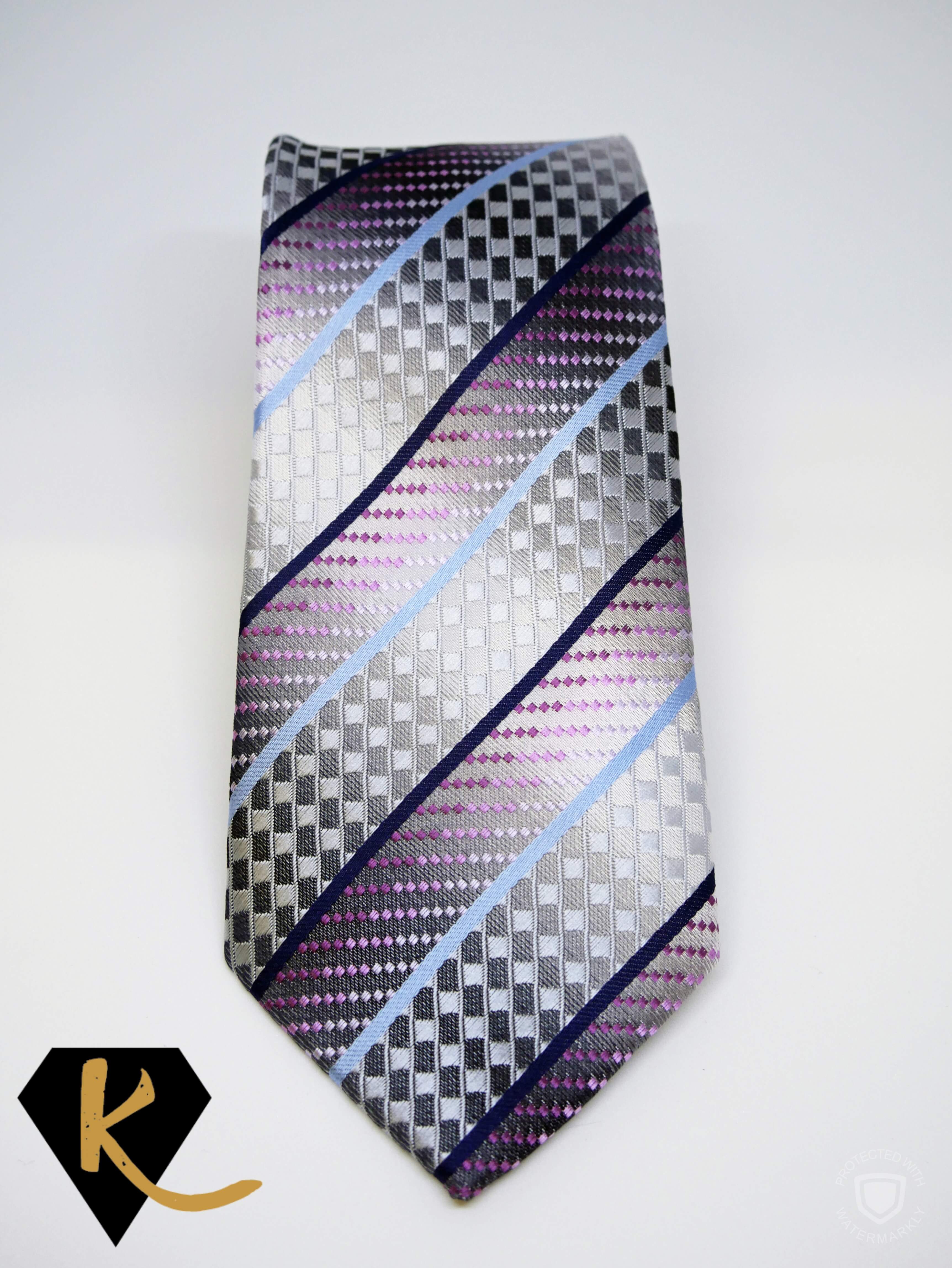 Silver Geo Striped Necktie for Men