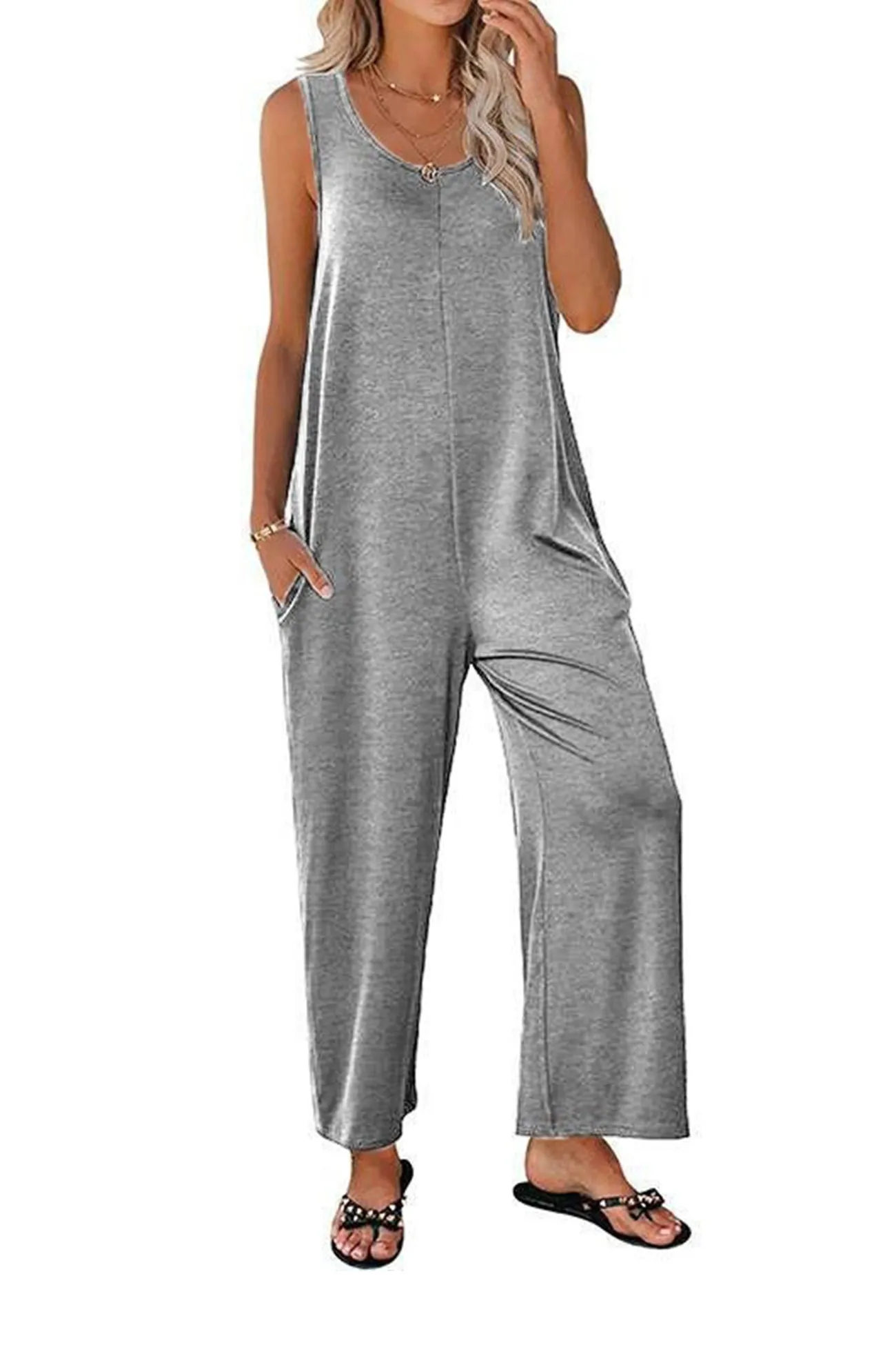 Pocketed Wide Leg Jumpsuits