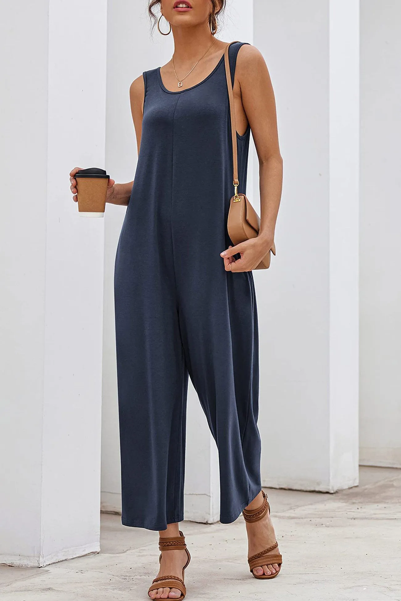 Pocketed Wide Leg Jumpsuits