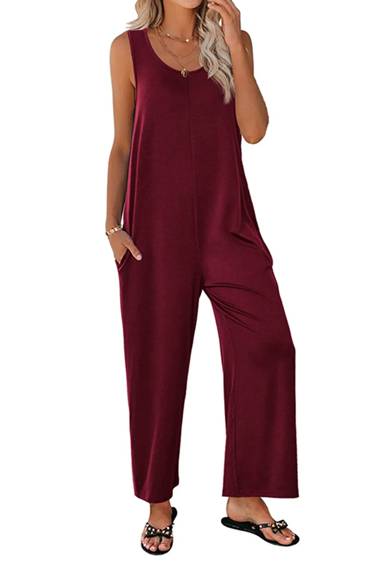 Pocketed Wide Leg Jumpsuits