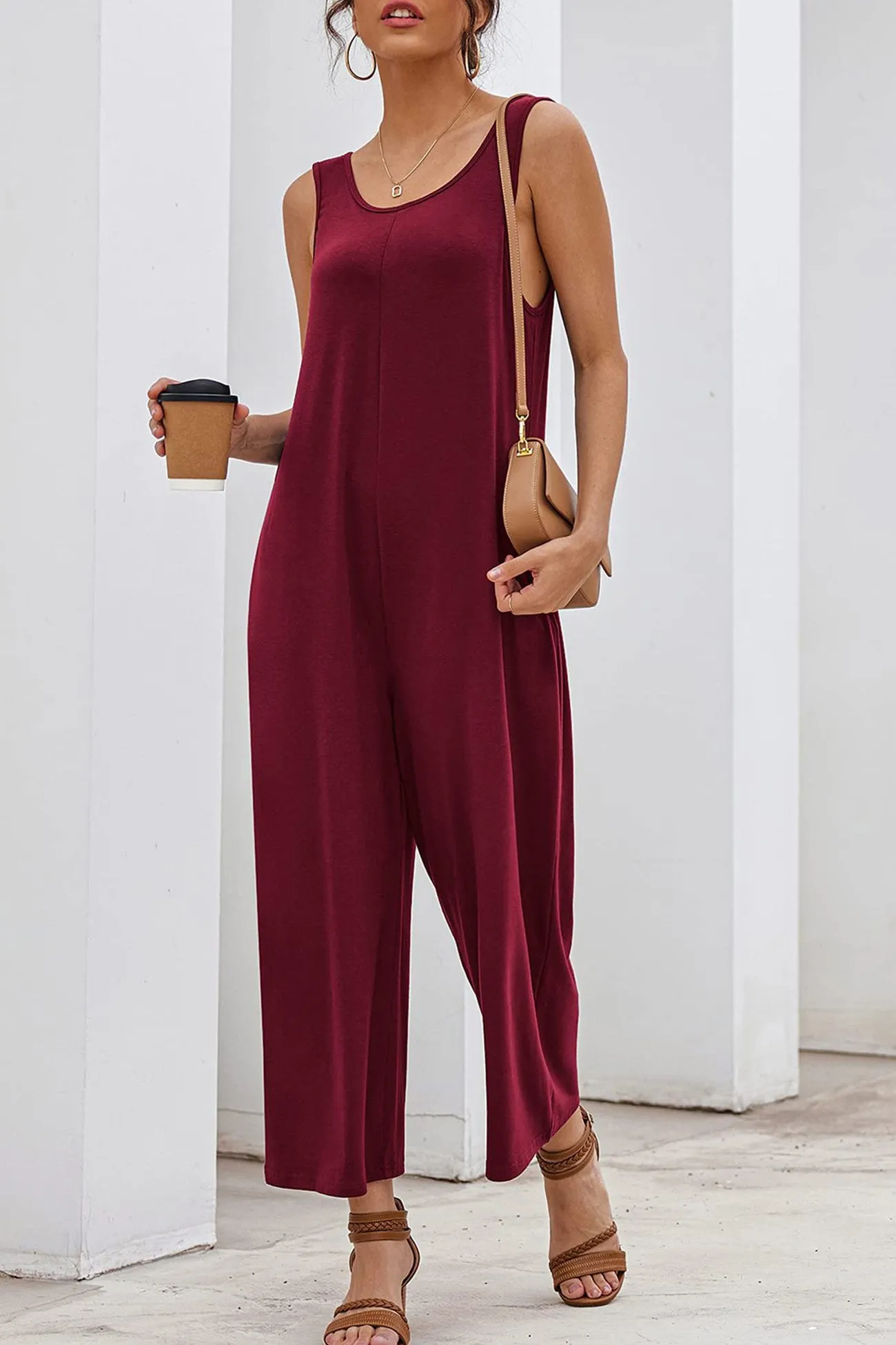 Pocketed Wide Leg Jumpsuits