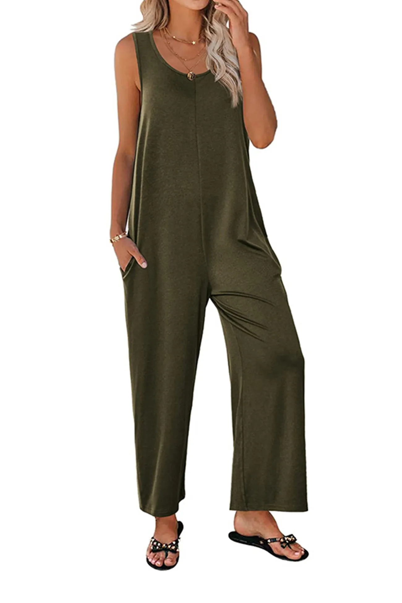 Pocketed Wide Leg Jumpsuits