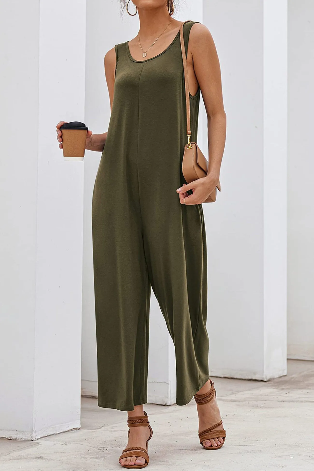 Pocketed Wide Leg Jumpsuits