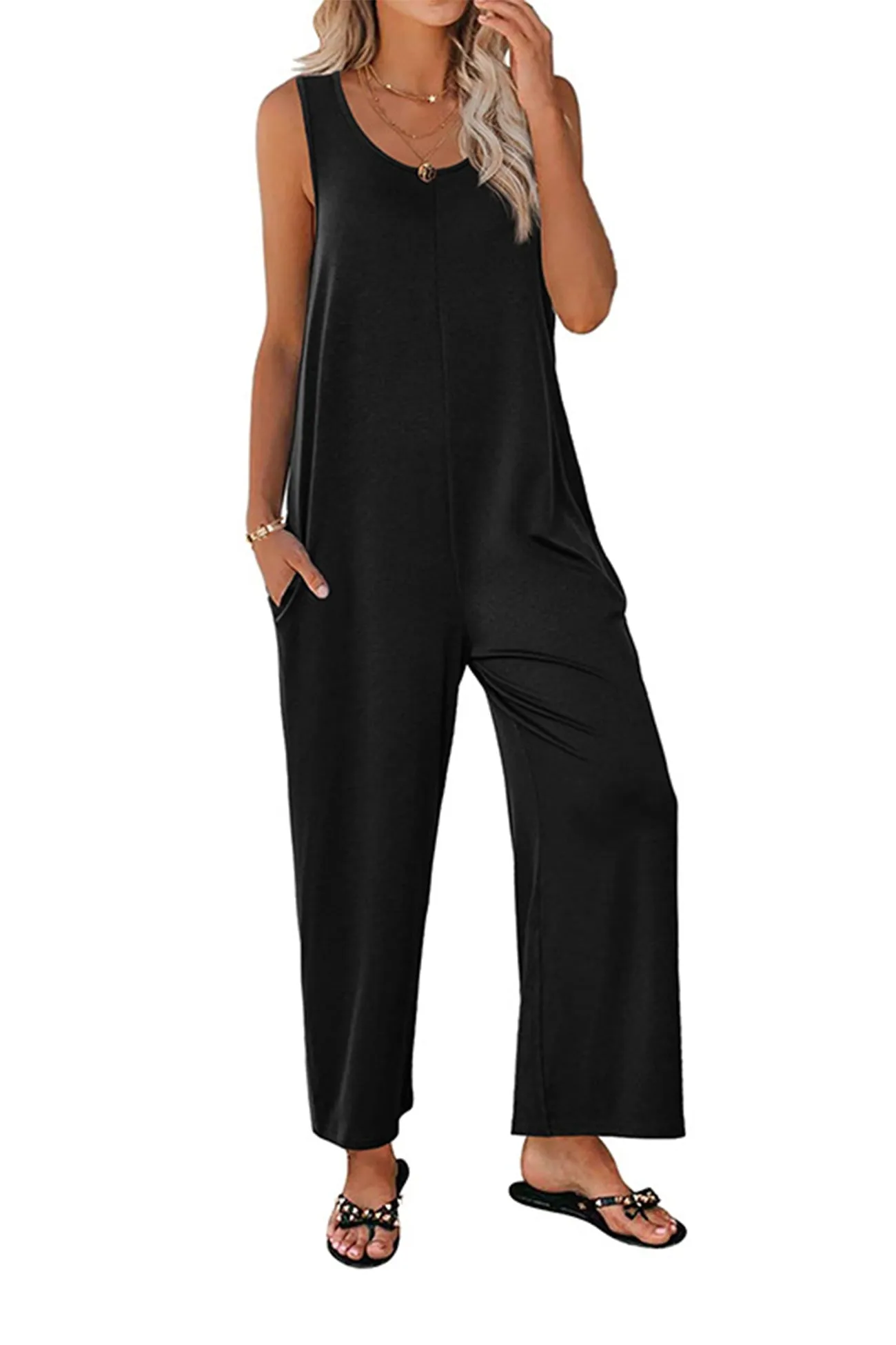 Pocketed Wide Leg Jumpsuits