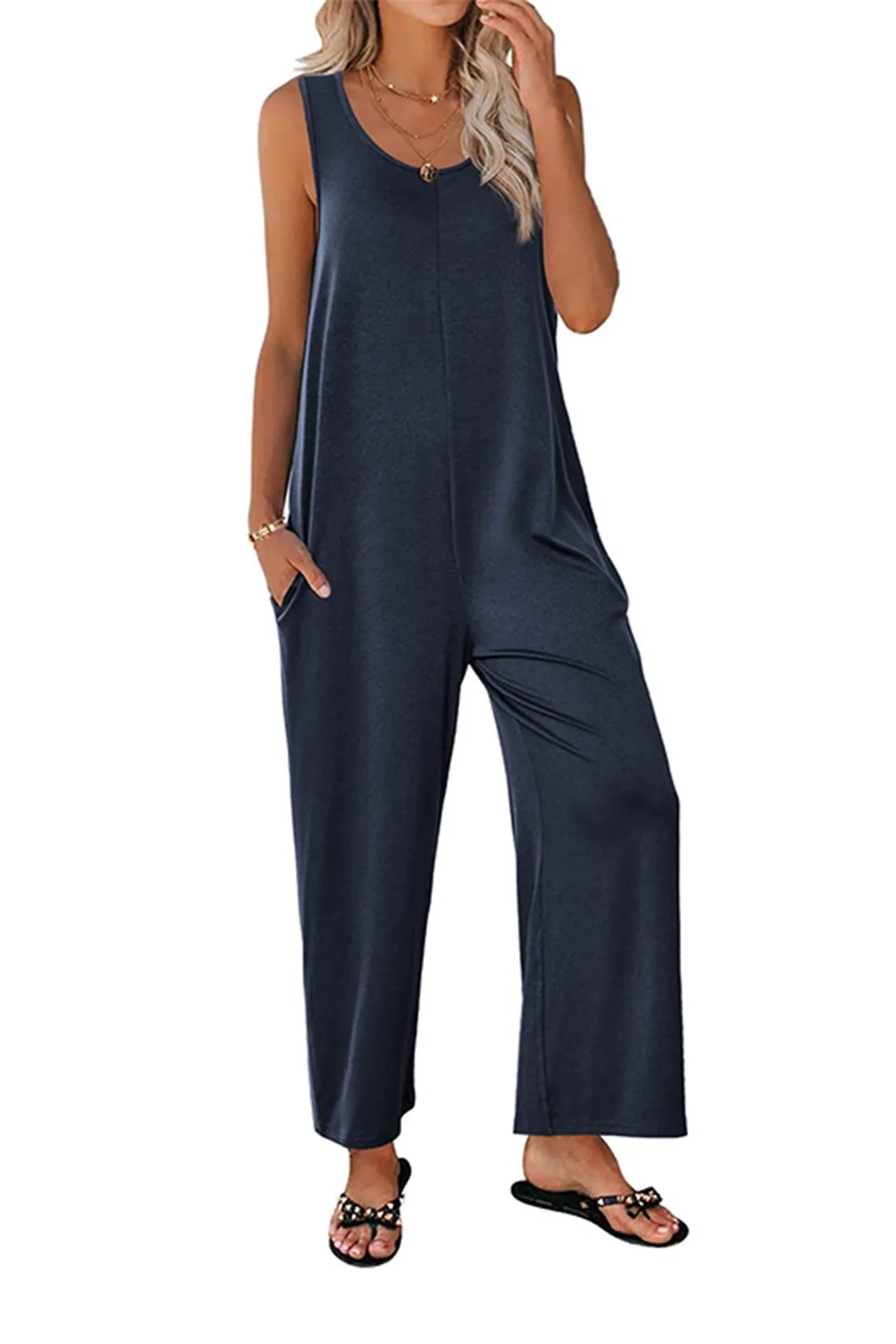 Pocketed Wide Leg Jumpsuits