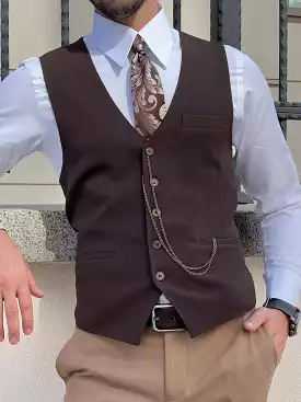 Slim Brown Wool Men's Waistcoat