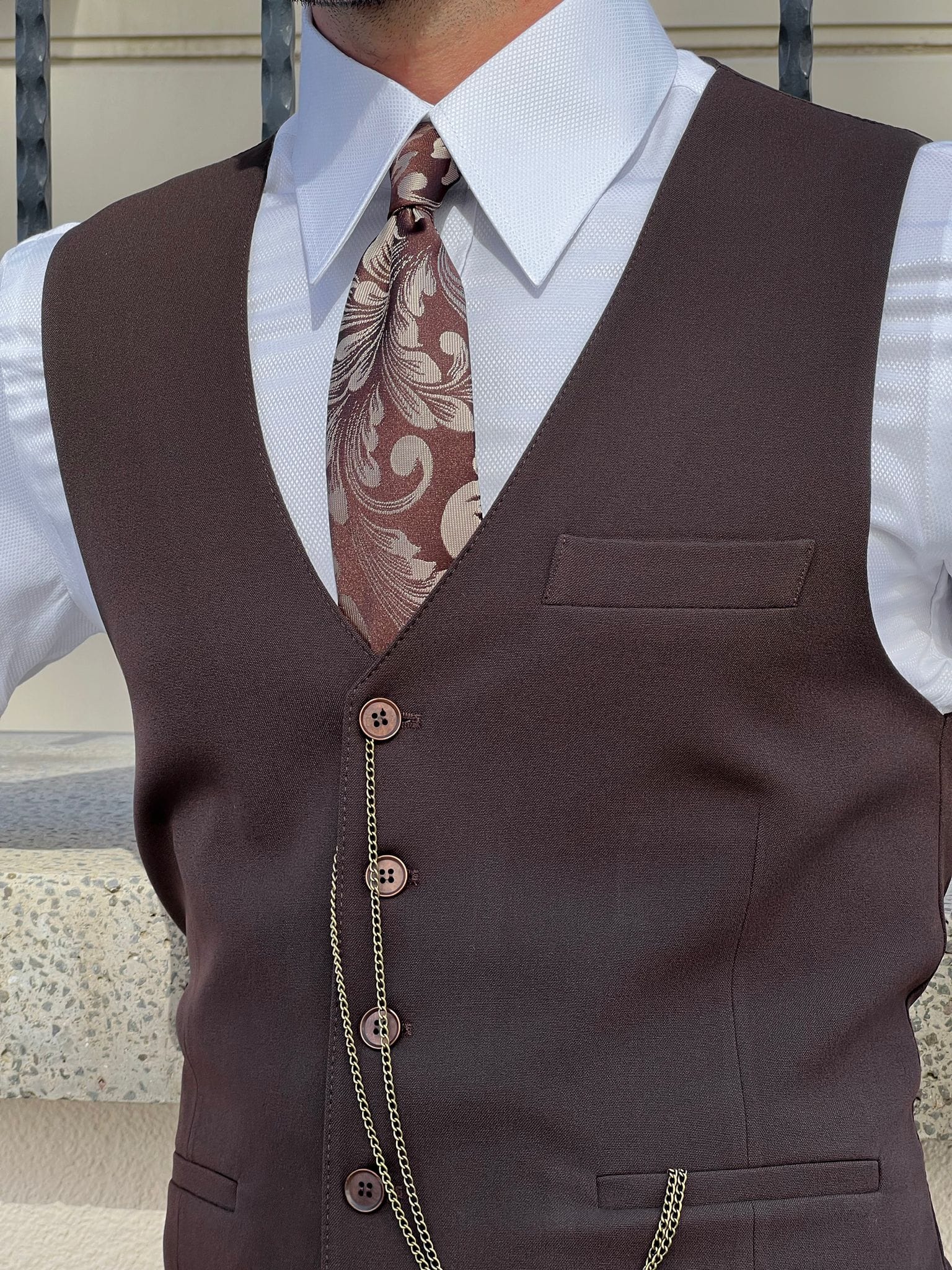 Slim Brown Wool Men's Waistcoat