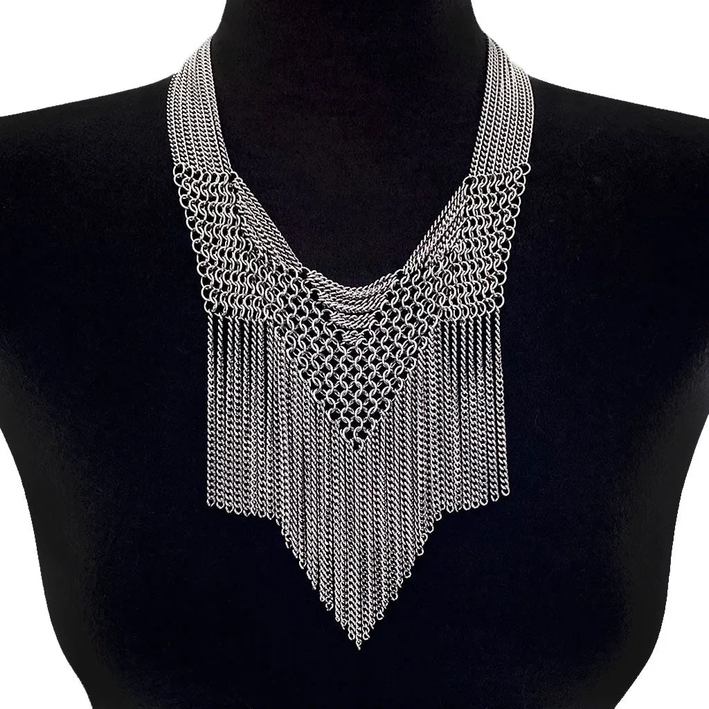 Slinky Angled Mesh & Fringe Statement Necklace