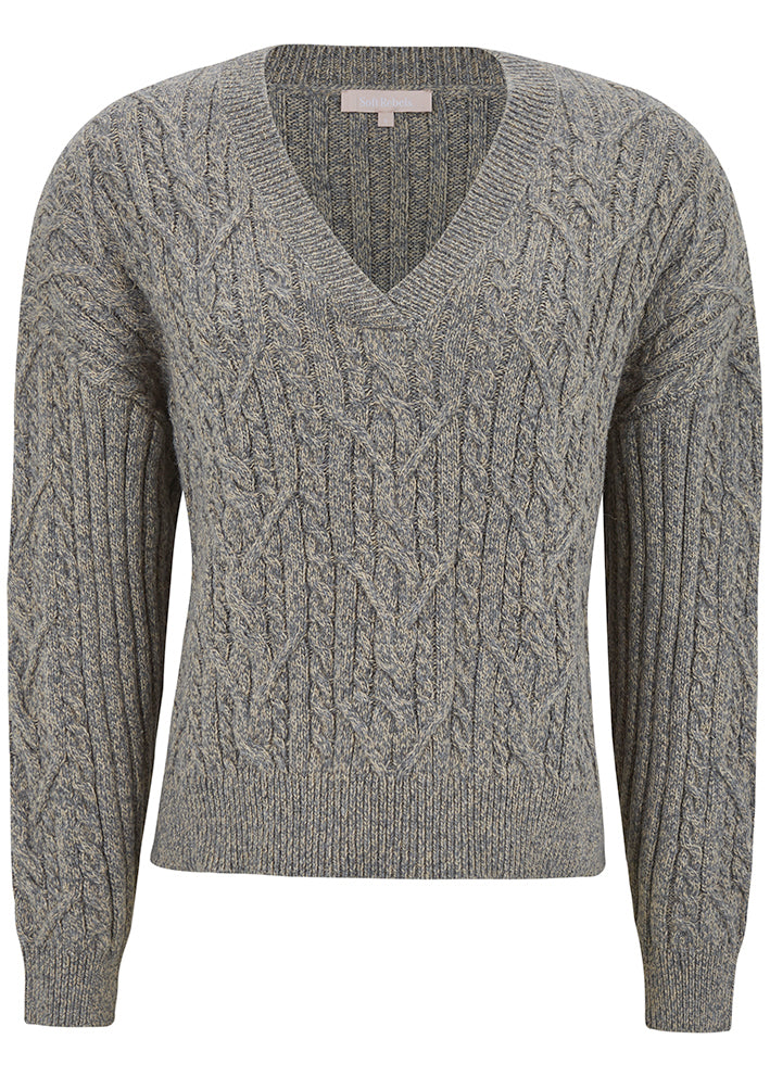 Soft Rebels Vera V-neck Sweater in Sandshell Melange