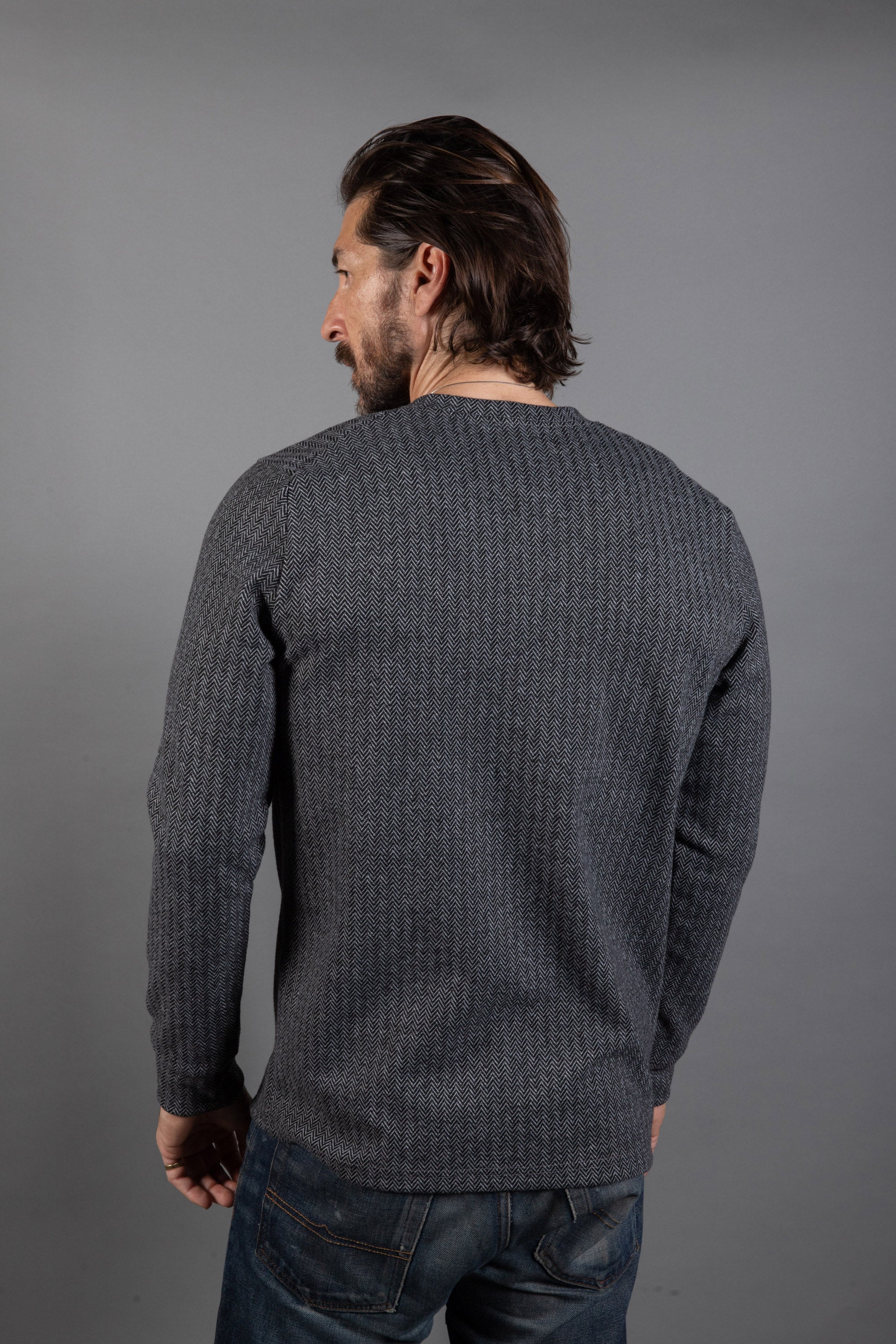 Spencer V-Neck Sweater, Herringbone Pattern