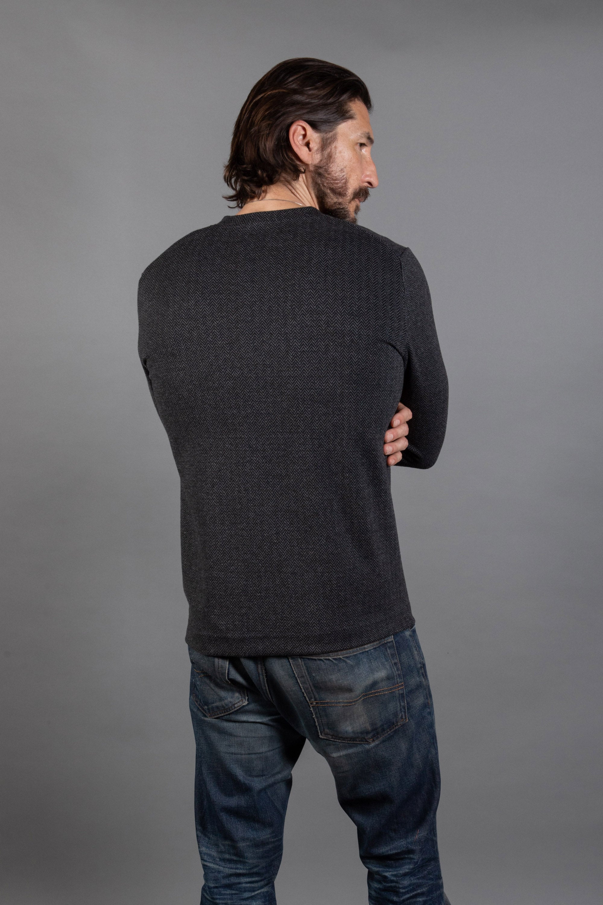 Spencer V-Neck Sweater, Herringbone Pattern