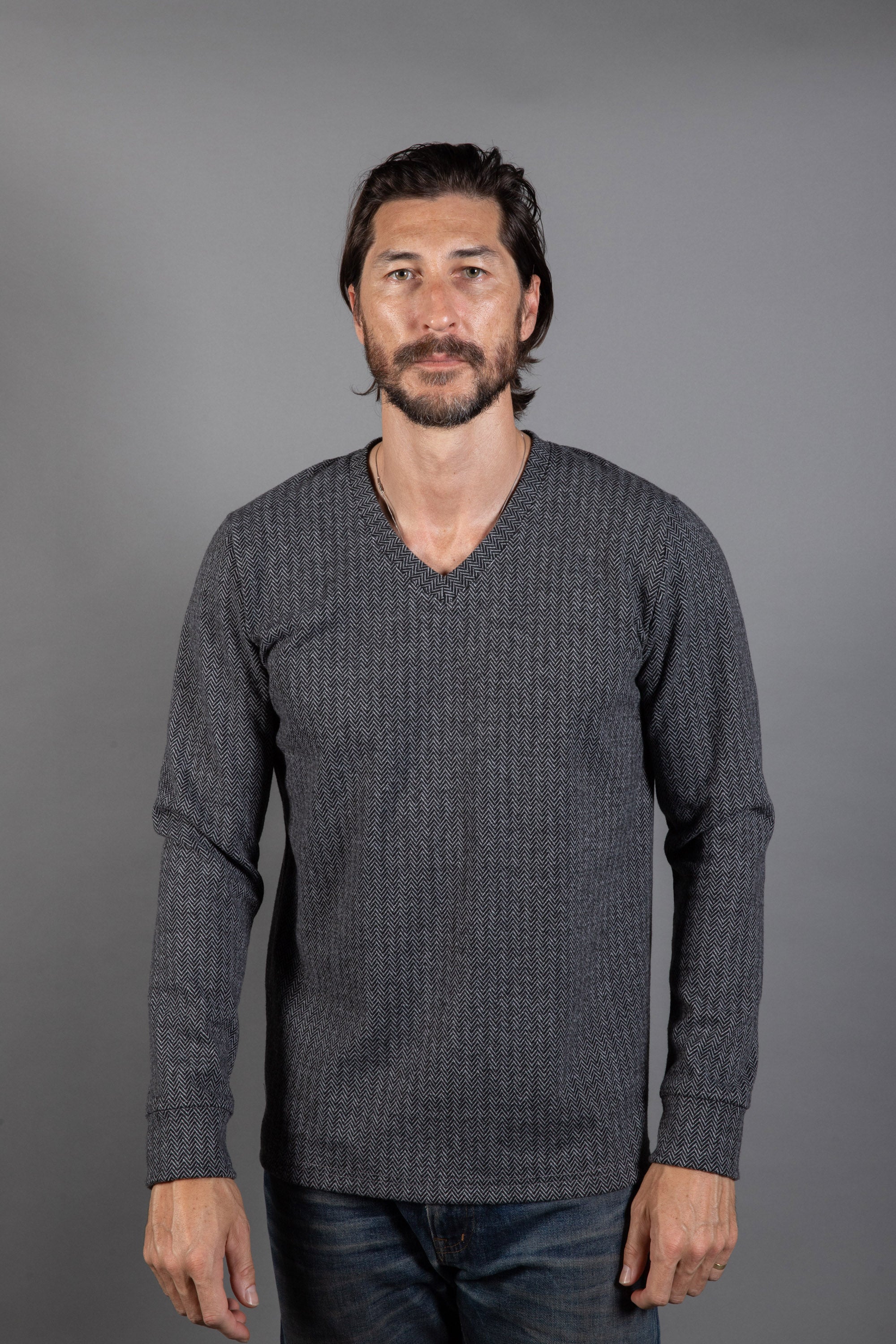 Spencer V-Neck Sweater, Herringbone Pattern