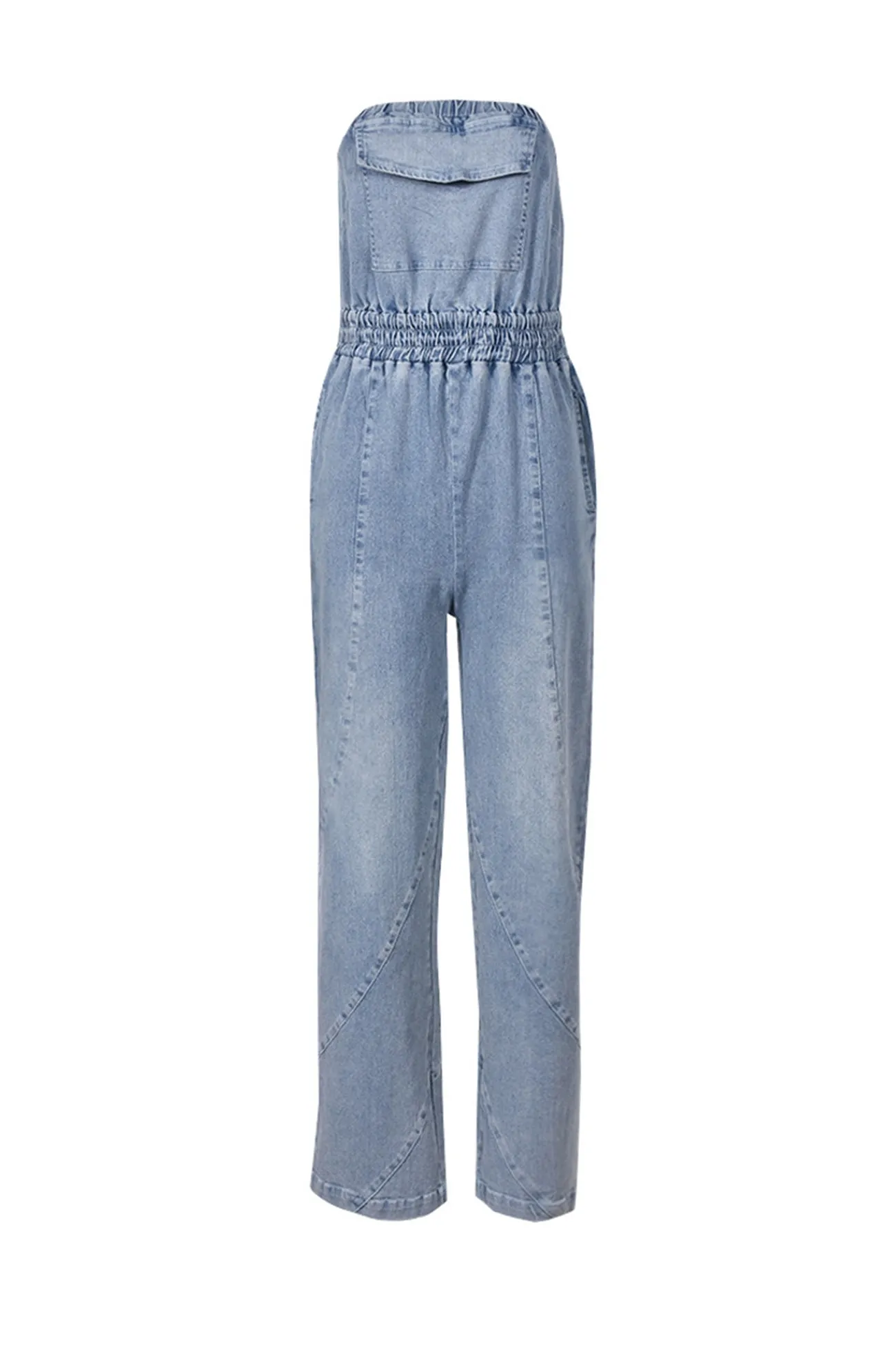 Off Shoulder Stretchy Waist Jeans Rompers