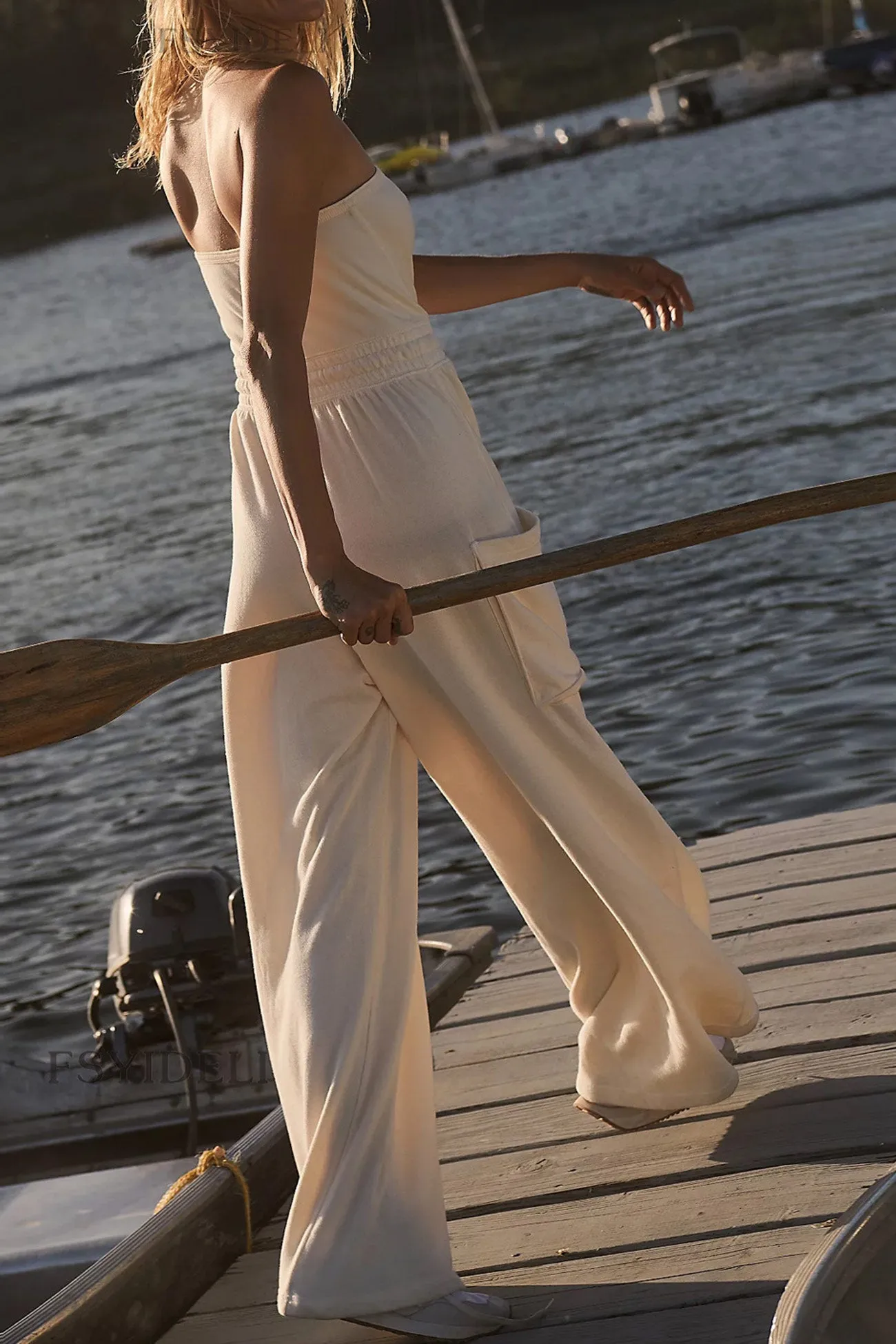 Pocketed Strapless Jumpsuits with Tie-Waist