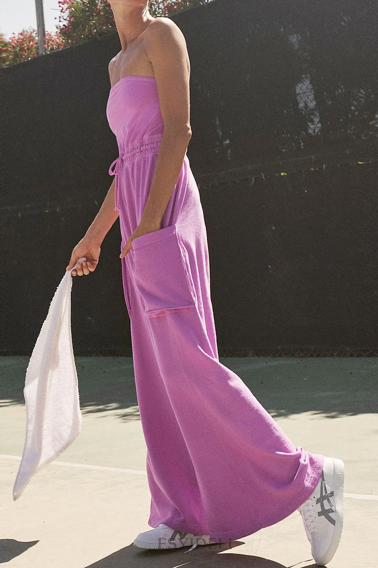 Pocketed Strapless Jumpsuits with Tie-Waist