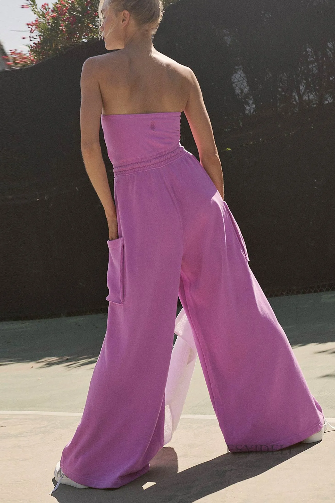 Pocketed Strapless Jumpsuits with Tie-Waist