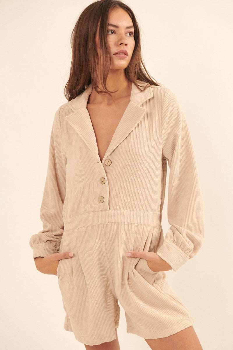 Stylish Corduroy Romper - Trendy Woven Jumpsuit for Any Occasion