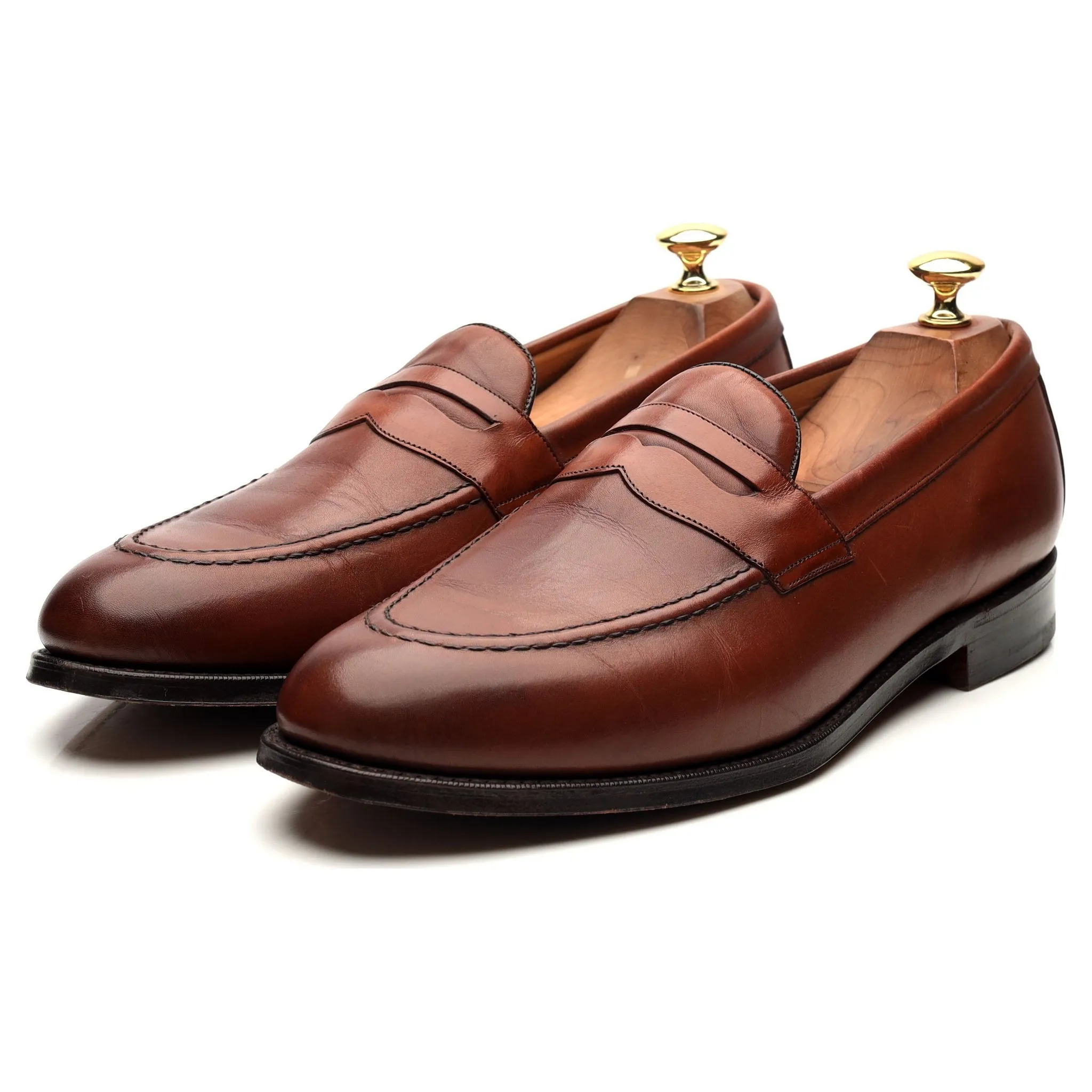 Tan Brown Leather Loafers UK 9.5 E New Lingwood