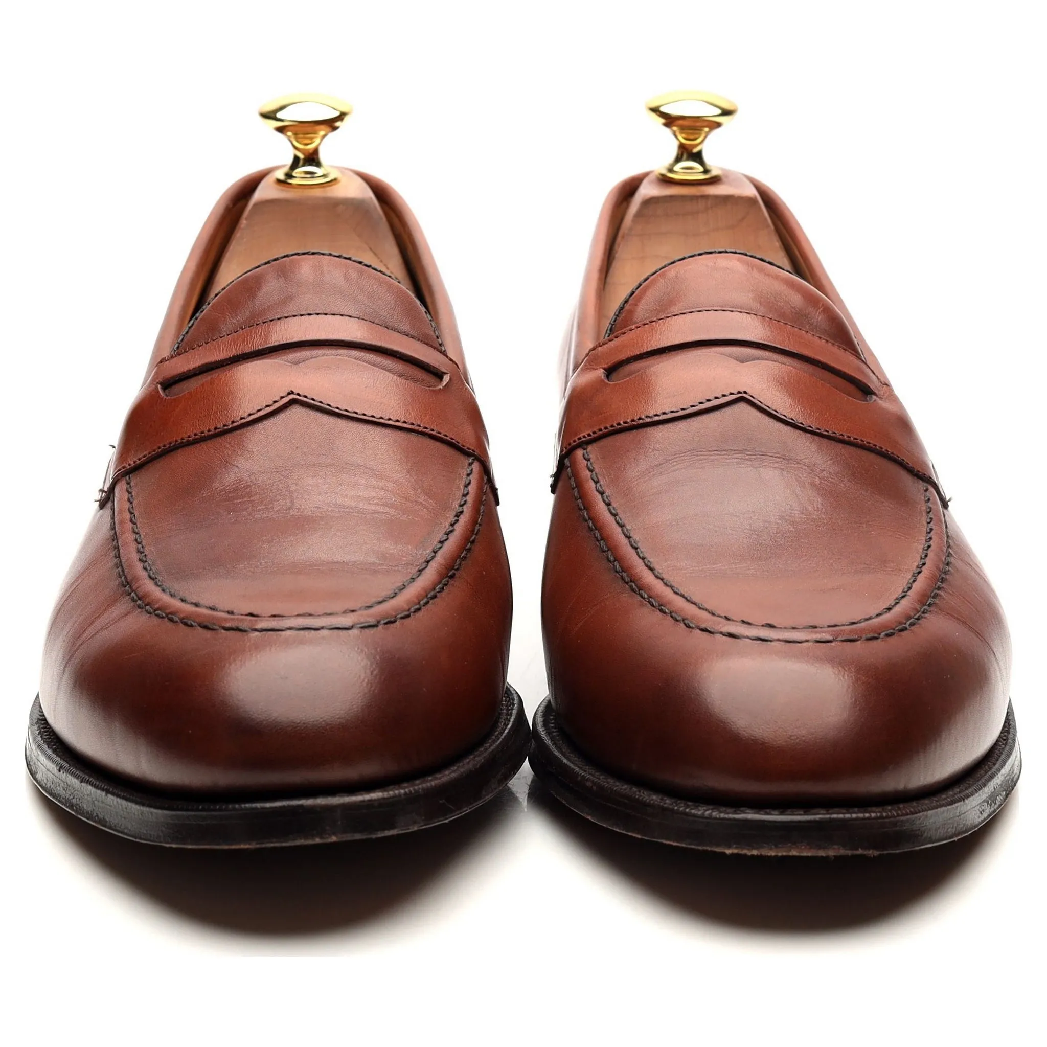 Tan Brown Leather Loafers UK 9.5 E New Lingwood