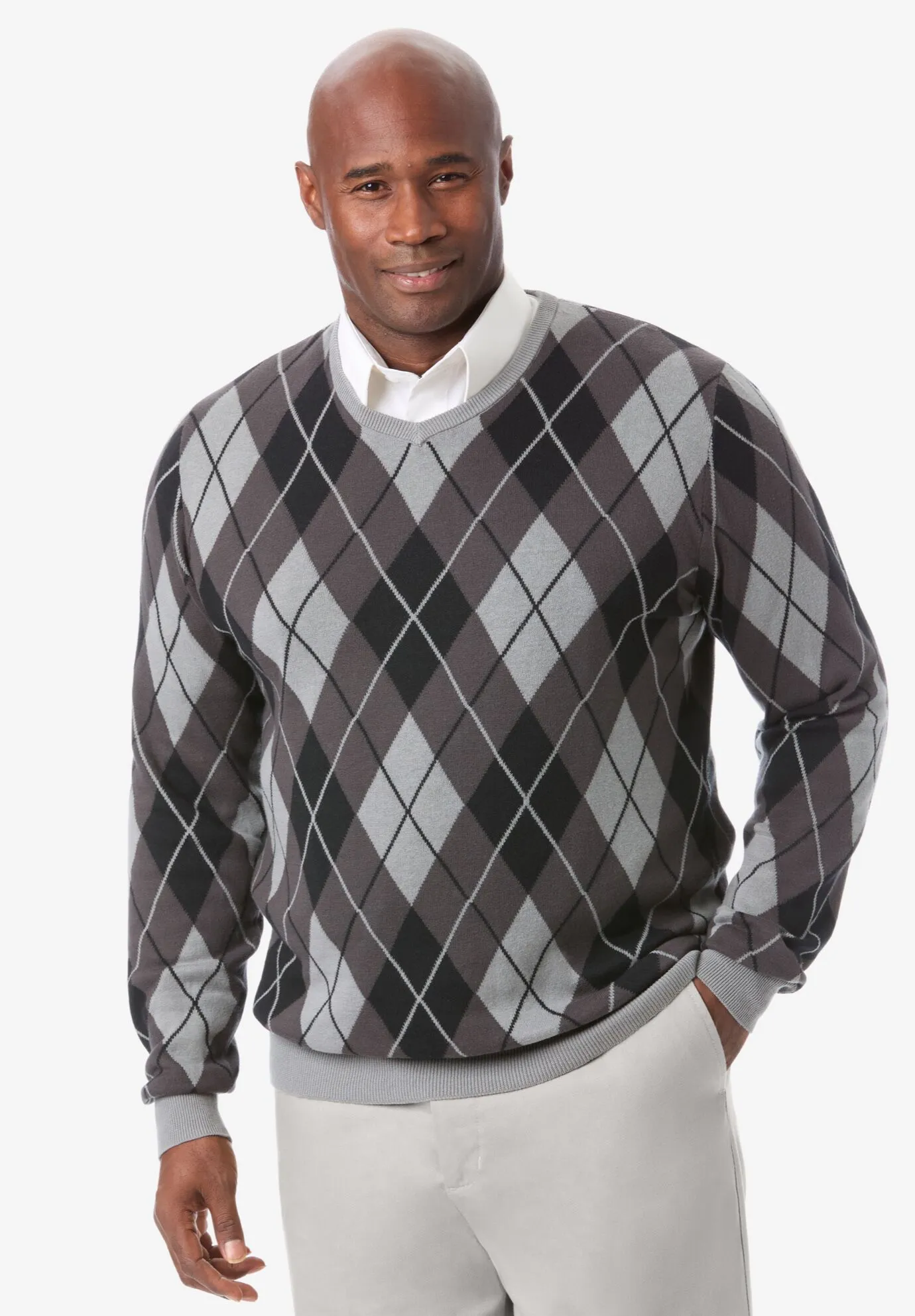 Argyle Pattern V-Neck Jumper