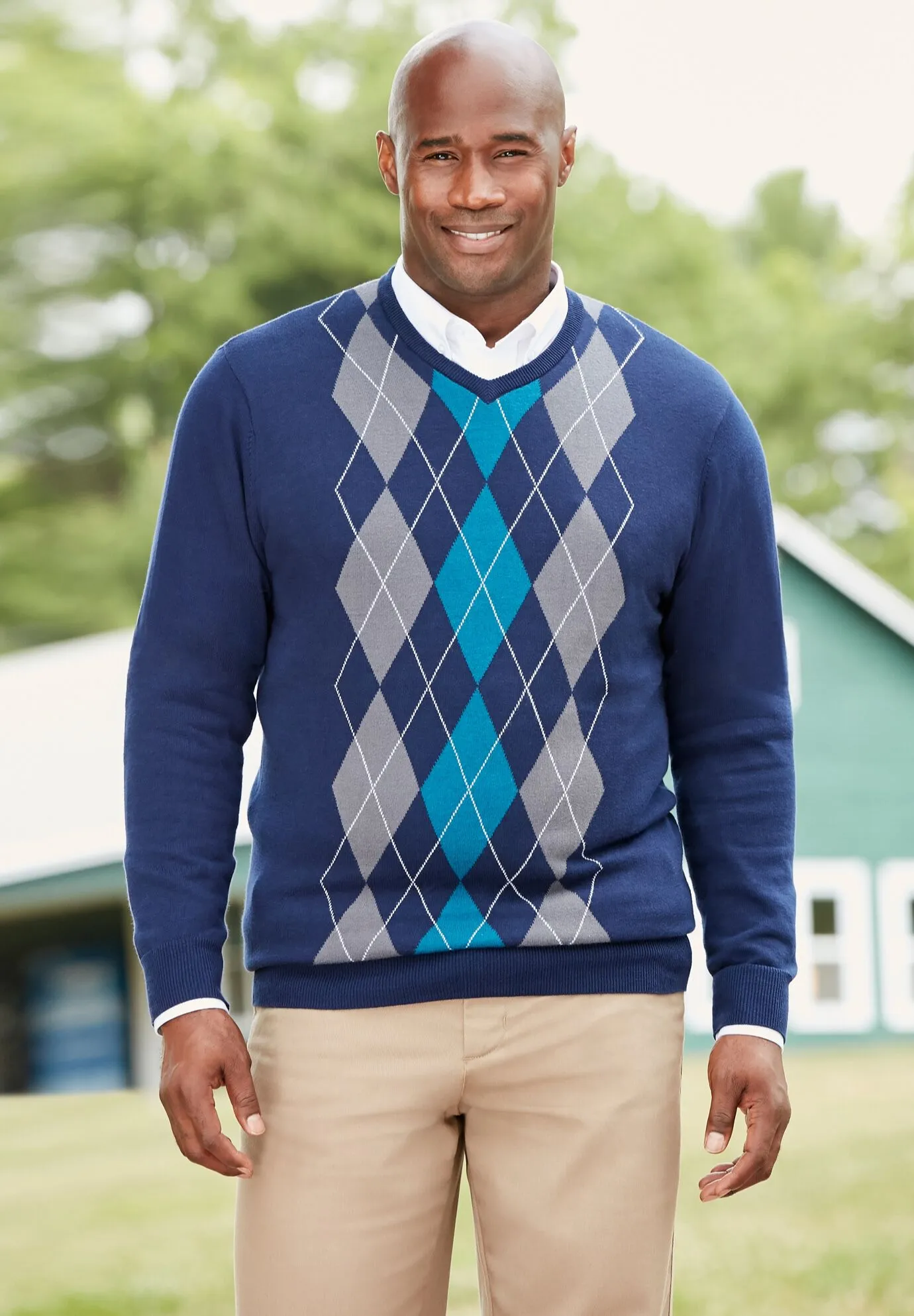 Argyle Pattern V-Neck Jumper