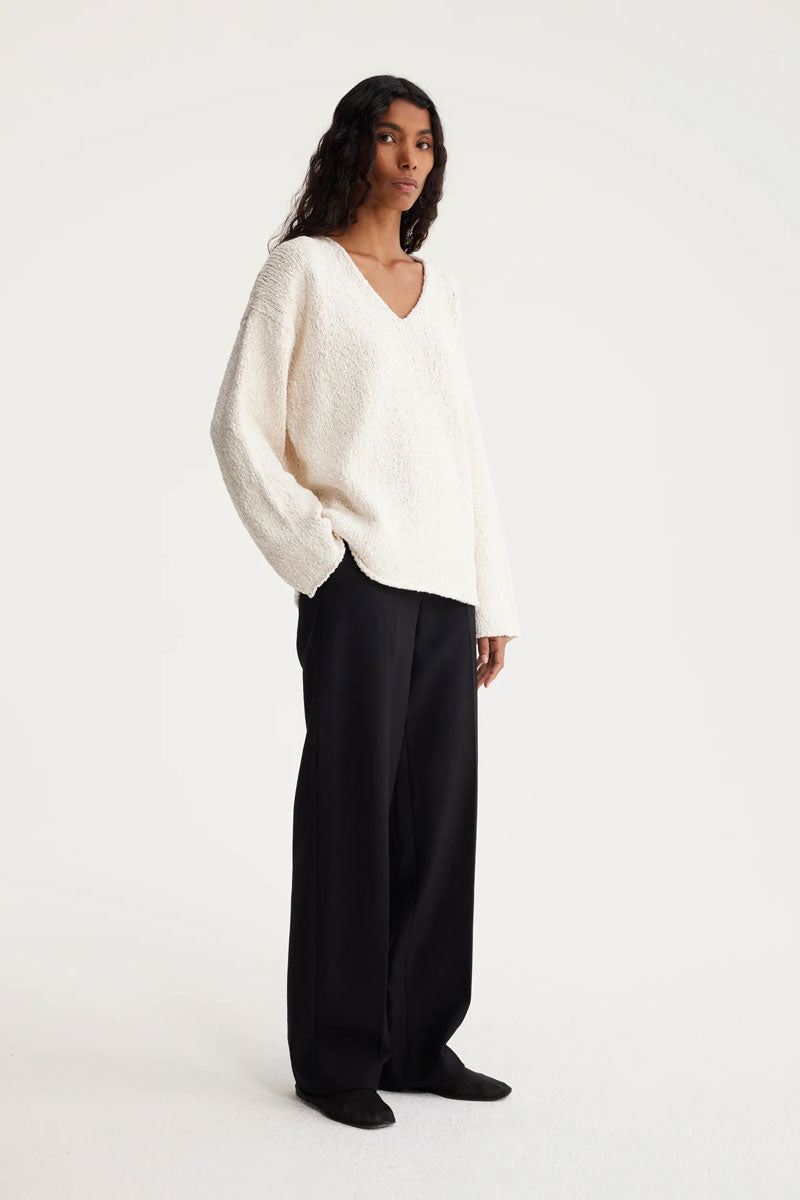 V-Neck Cream Sweater - Boucle Knit