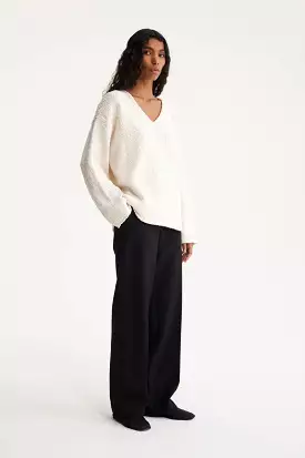 V-Neck Cream Sweater - Boucle Knit