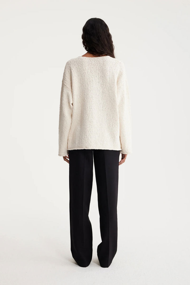 V-Neck Cream Sweater - Boucle Knit