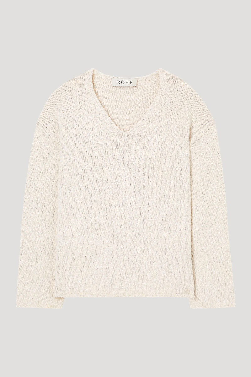 V-Neck Cream Sweater - Boucle Knit