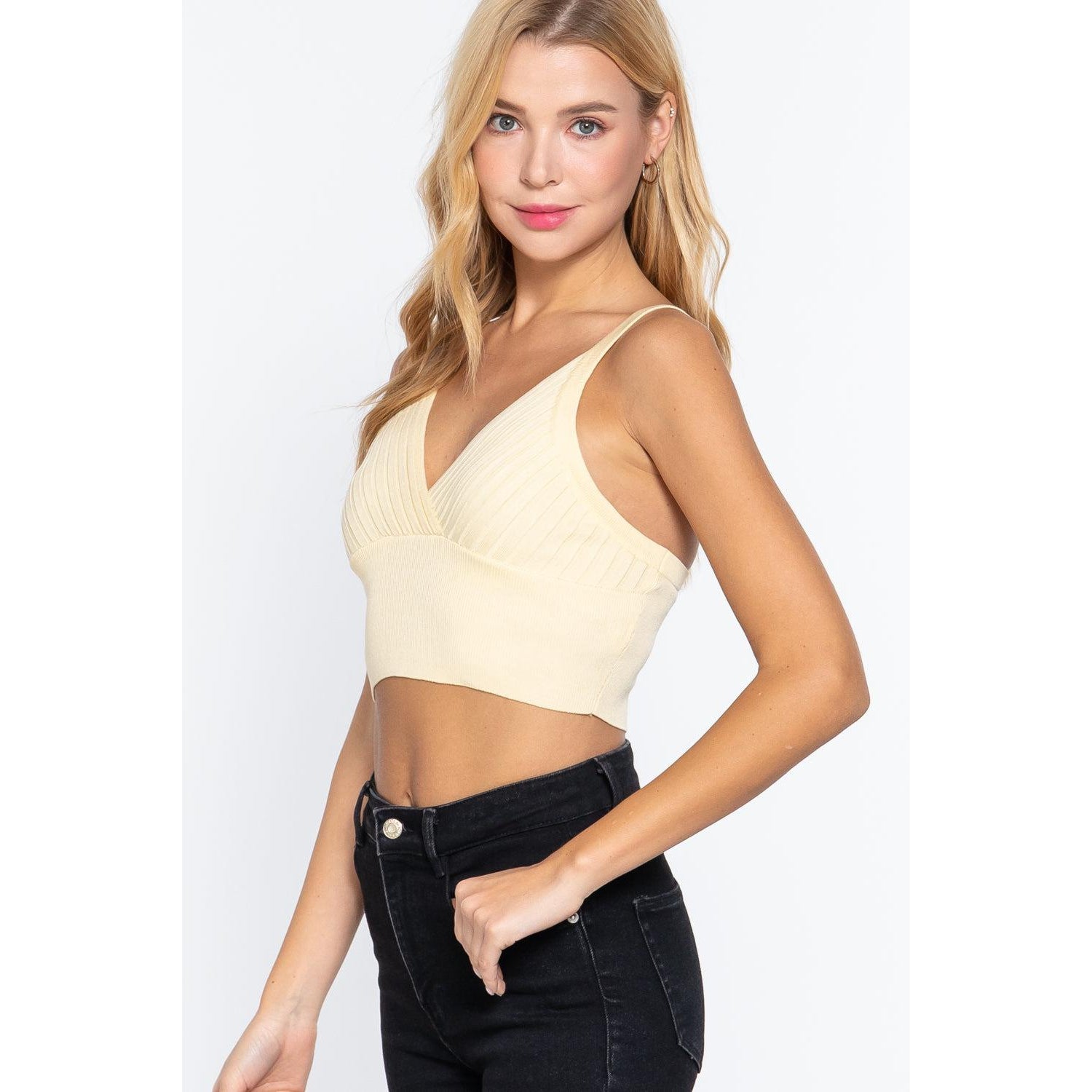 V-Neck Crop Cami Sweater Knit Top