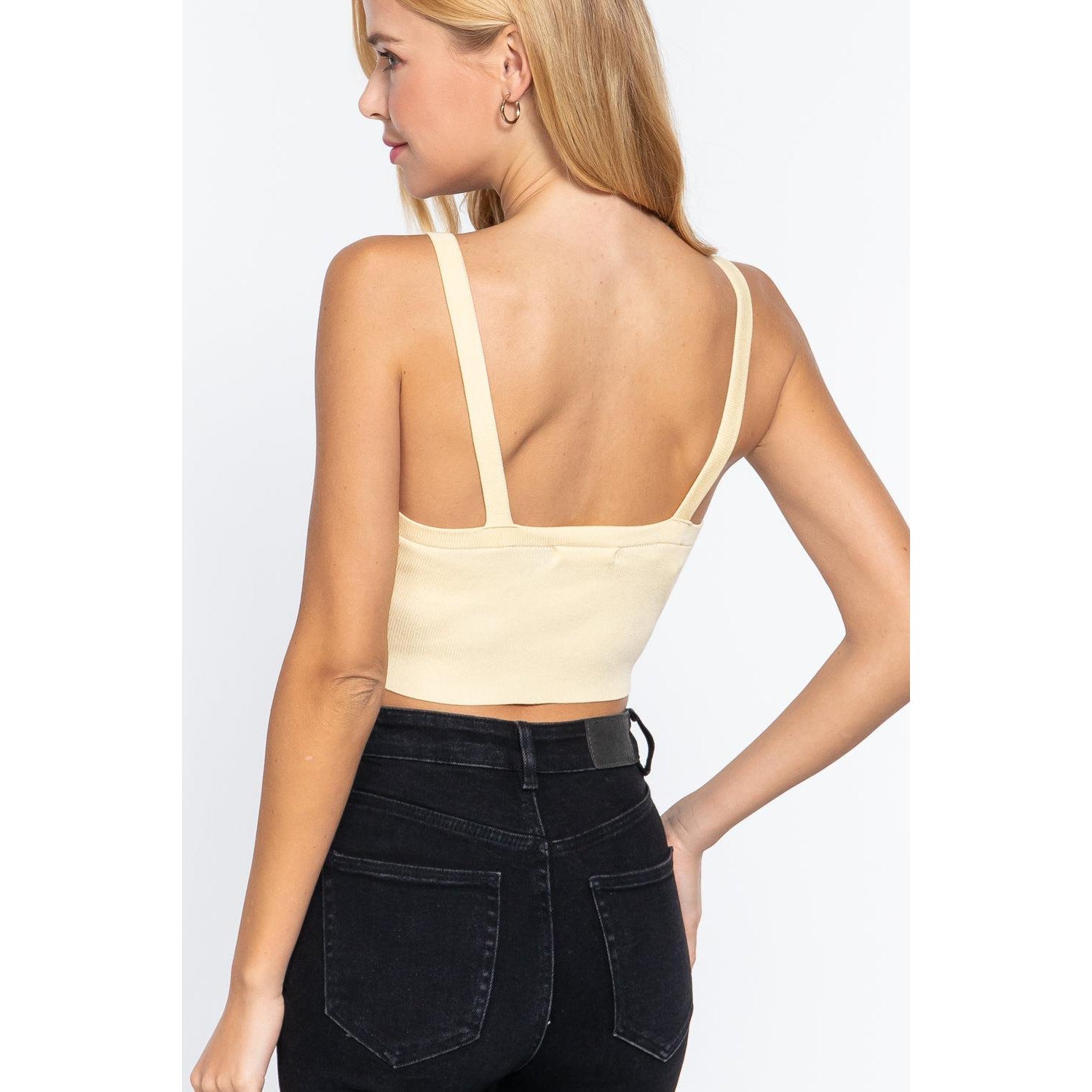 V-Neck Crop Cami Sweater Knit Top