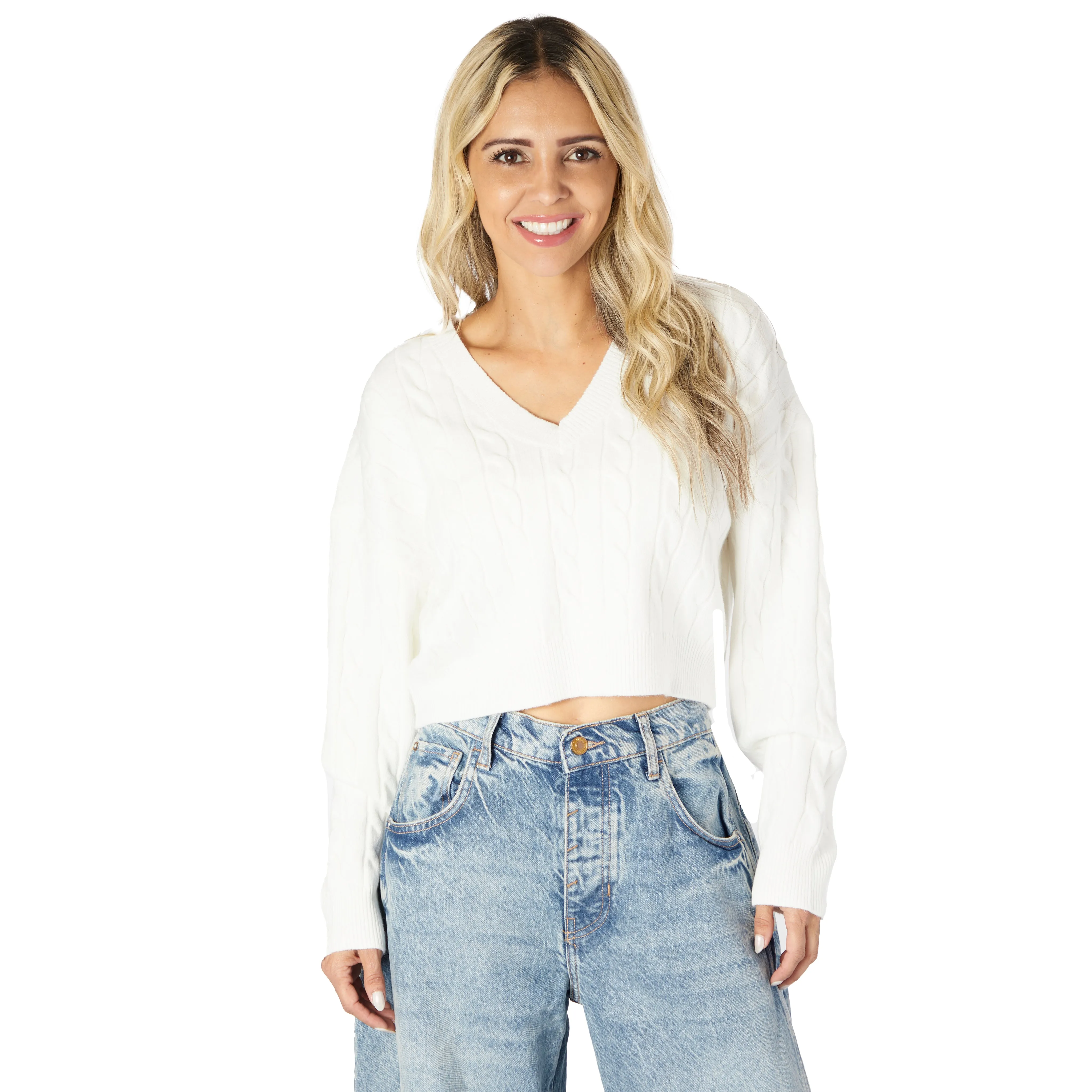 V-Neck Cropped Sweater