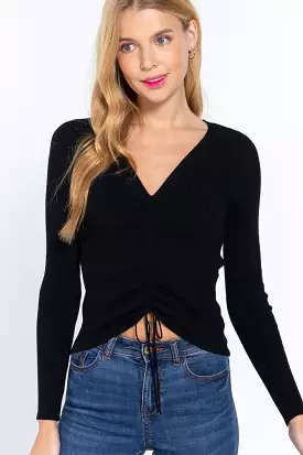 V-neck Ruched Tie Sweater