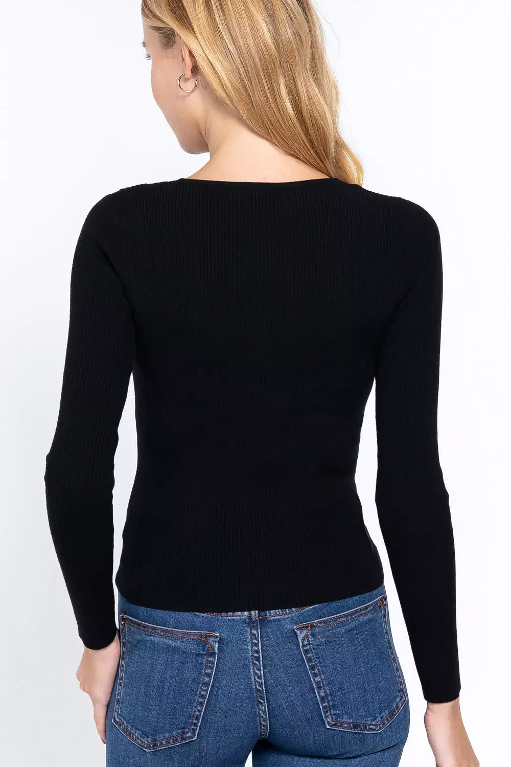 V-neck Ruched Tie Sweater