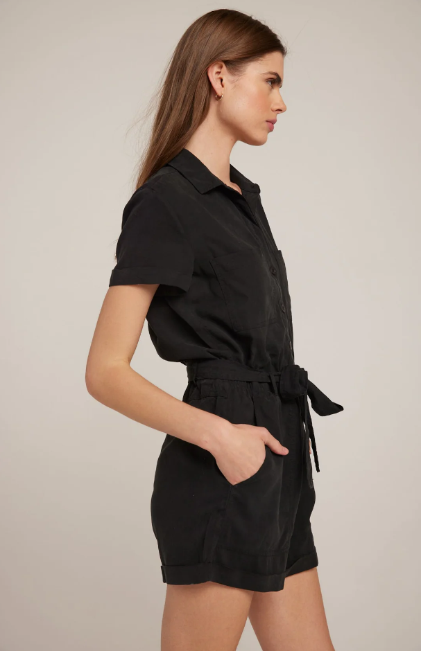 Vintage Black Rolled Hem Romper