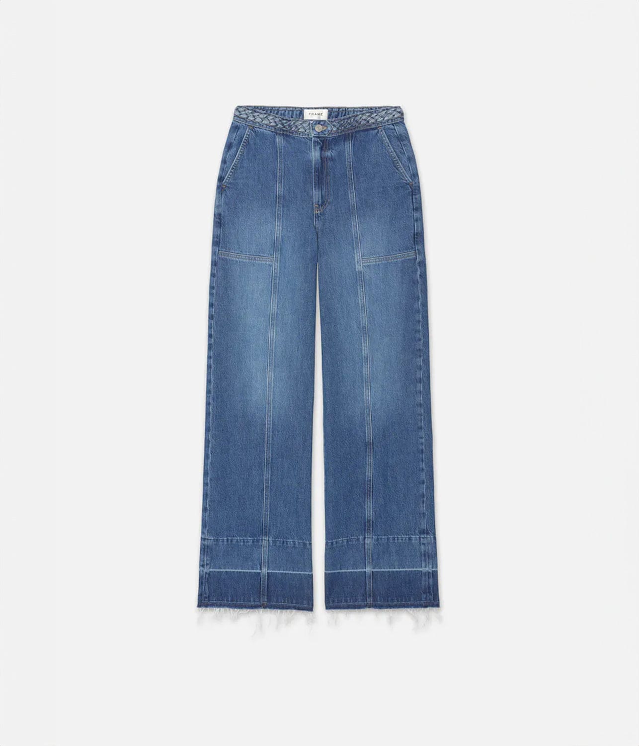 Waistband Wide Leg Jeans with Braided Detail in Dewdrop