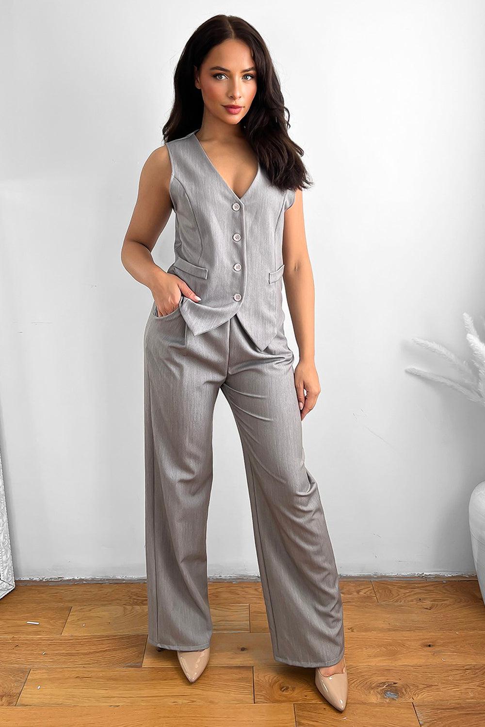 Waistcoat and high waist trousers suit set - Google SEO: Waistcoat trousers suit set.