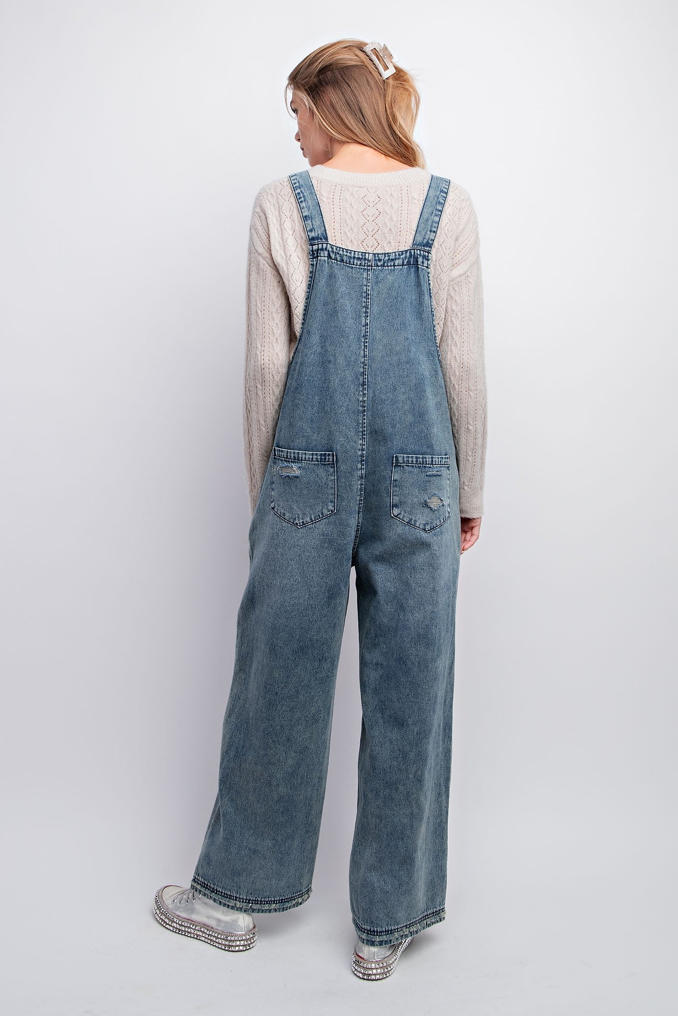 Washed Denim Loose Fit Jumpsuit