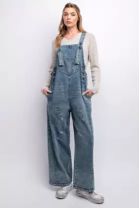 Washed Denim Loose Fit Jumpsuit