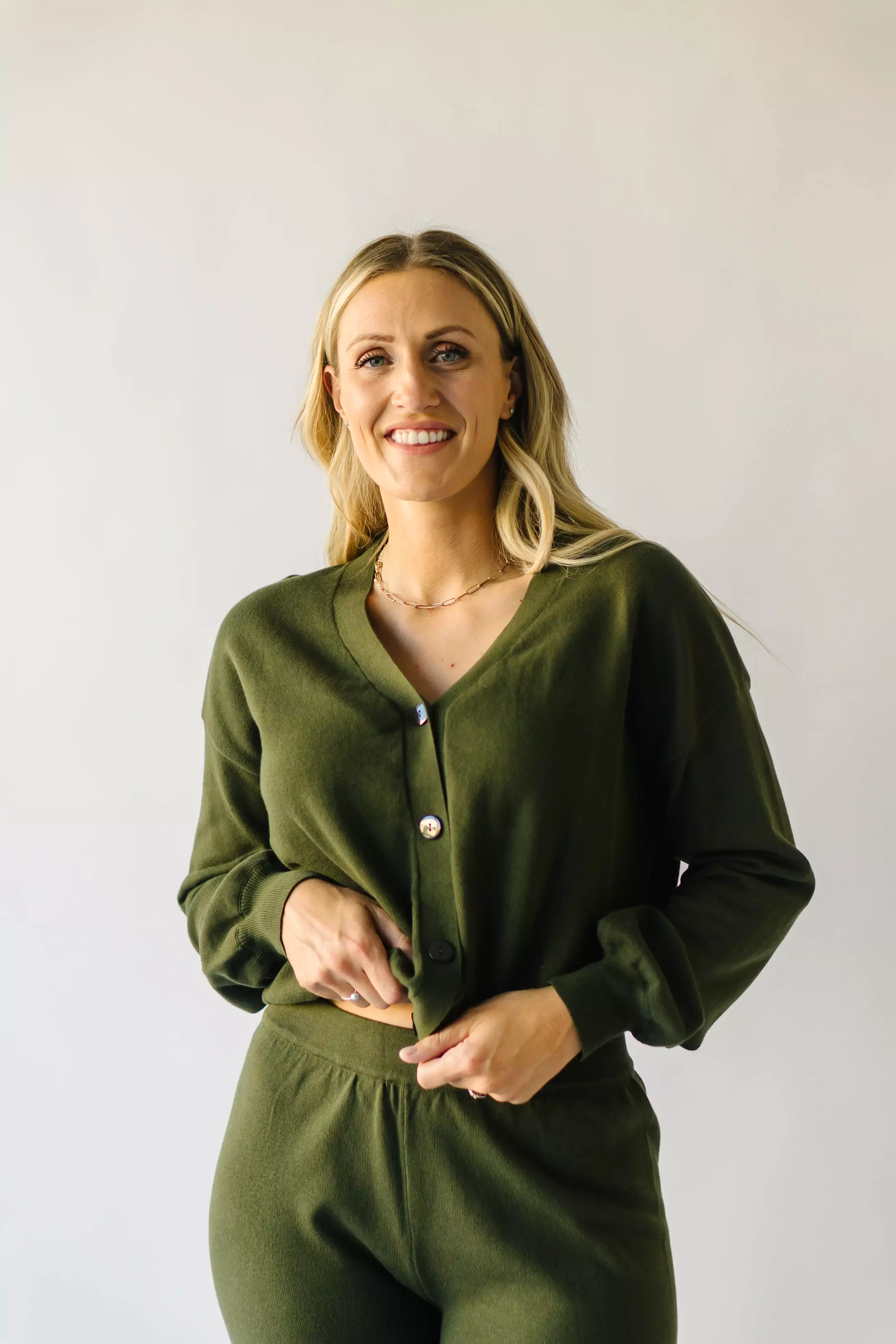 Winona V-Neck Button-Down Sweater - Olive | Shop Now