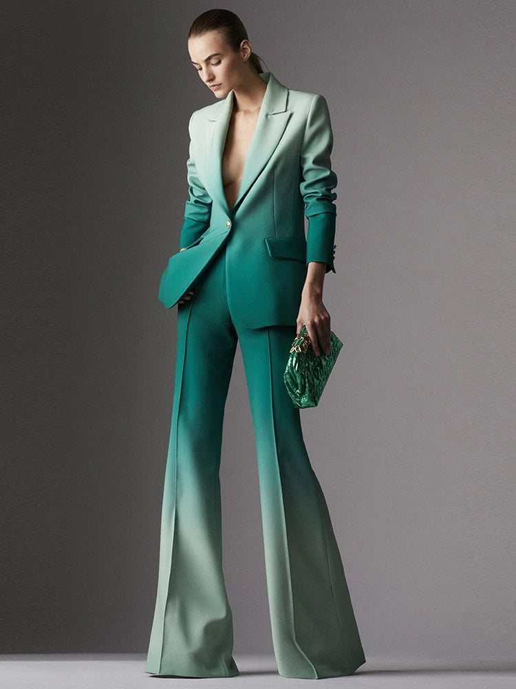 Women's Gradient Design Suits Sets - Spring Summer Collection - OL Pant Suits Blazer and Pant Sets