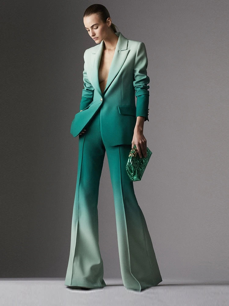 Women's Gradient Design Suits Sets - Spring Summer Collection - OL Pant Suits Blazer and Pant Sets