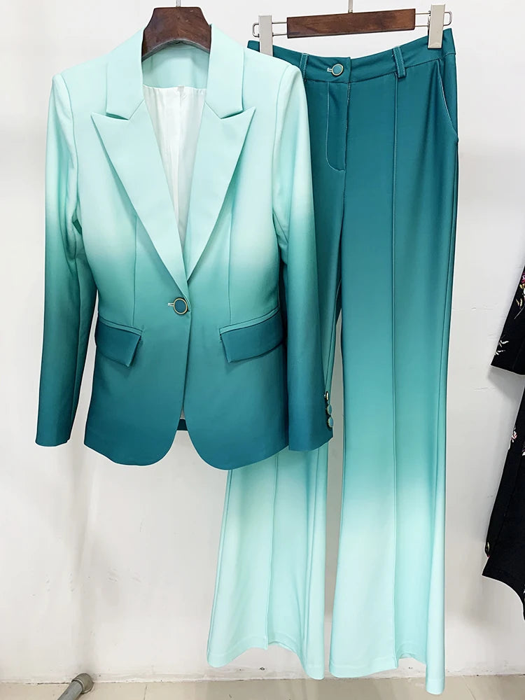 Women's Gradient Design Suits Sets - Spring Summer Collection - OL Pant Suits Blazer and Pant Sets