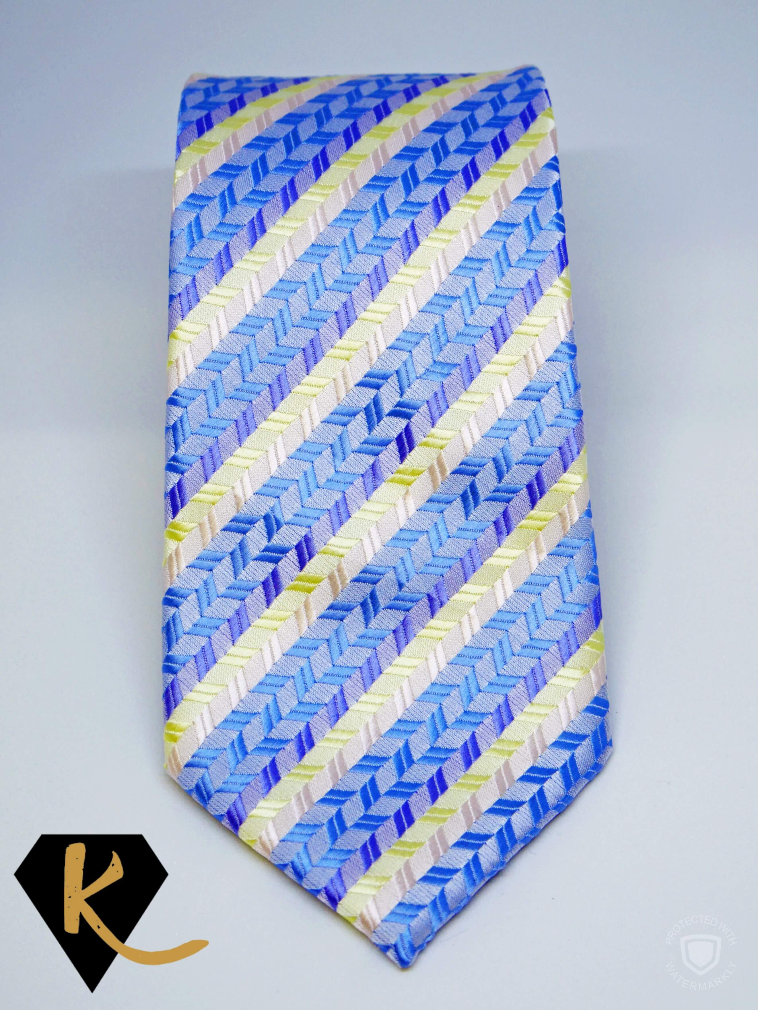 Yellow and blue checkered necktie for men