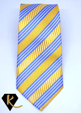 Yellow and Blue Striped Dotty Necktie for Men